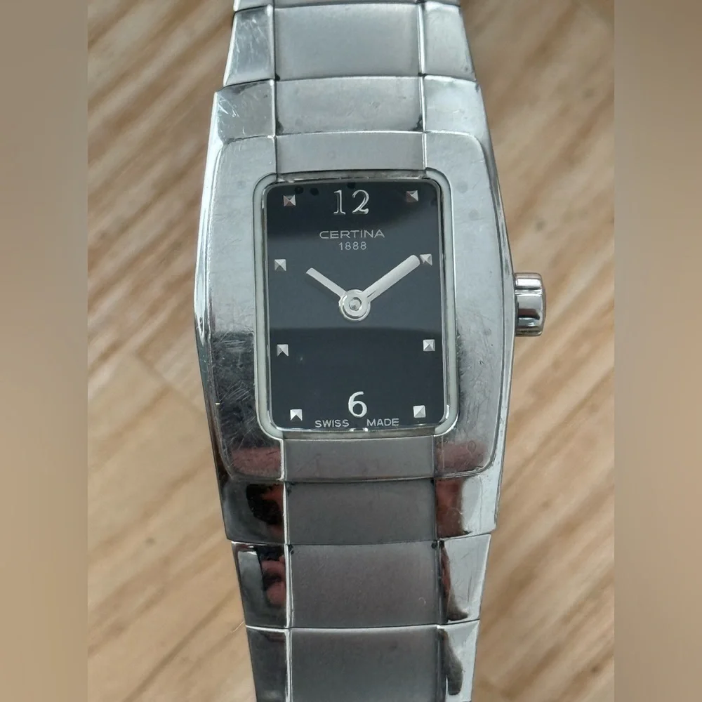 Certina Rare Luxury Designer Ladies Watch Black Dial Stainless Bracelet Hands